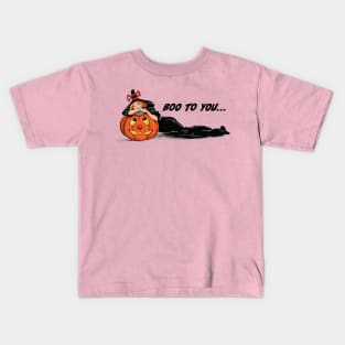 Vintage Witch with Red Hair Lying Down Leaning on Pumpkin Kids T-Shirt